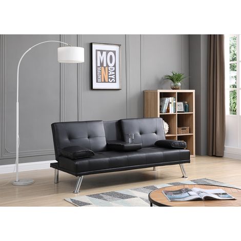 ELEGANT Black Sofa Bed 3 Seater Adjustable 3 Inclining Positions with Drink Cup Holder Luxury Sofabed Sofa Chairs for Living Room (1/5)