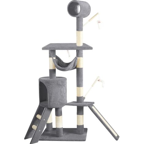 Arbre à Chat Geant avec Griffoir XXL Arbre à Grimper pour Chat Centre d’Activités avec Niche et Plateformes pour Félins Hauteur 154cm Gris (1/5)