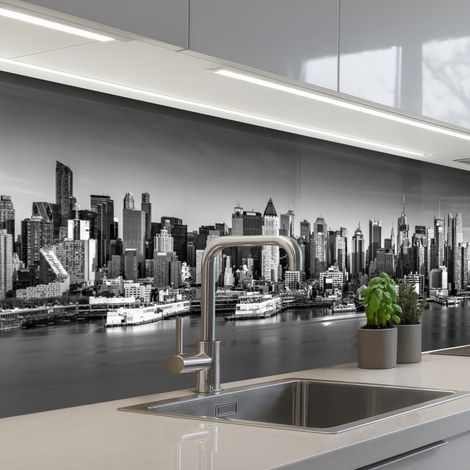 Kitchen Splashback Skyline - City - Skyscrapers - Black - White 200x60 cm