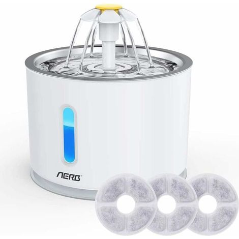 Fontaine : Fontaine pour chat super silencieuse de 81 oz/2,4 litres, avec niveau d'eau/vue nocturne LED/3 filtres à charbon pour chats, chiens et oiseaux (1/5)