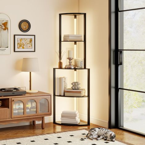 Lampadaire sur Pied Salon avec Étagères d'Angle 4 Niveaux LED Noir (1/5)