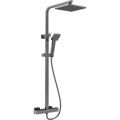 Balterley Swinscoe Square Thermostatic Shower Kit with Fixed Head and Adjustable Handset - Brushed Pewter