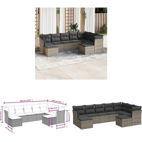 9-tlg. Garten-Sofagarnitur mit Kissen Grau Poly Rattan - Gartensorte - Outdoor Möbel - Lounge Set - Esszimmergarnitur - Gartenlounge - Home & Living (1/3)