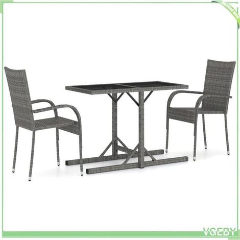 Ensemble à manger de jardin - FAFEICY - 3072477 - Gris - 2 places - Dessus verre, rotin PE résistant (1/5)