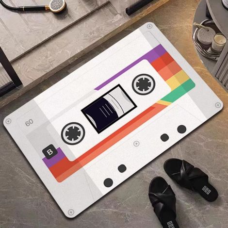 LAN Bande magnétique - 8 4060cm (terre de diatomées) Tapis de sol rétro en terre de diatomées, inspiré des cassettes audio et des disques vinyles. Tapis de salle de bain antidérapant, tapis de porte d (1/5)