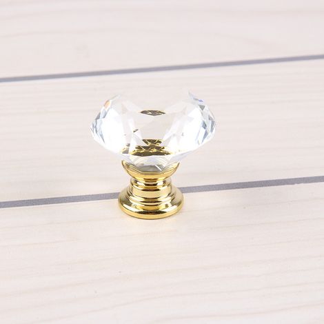 20 x poignée de bouton de porte de tiroir d'armoire - diamant en verre cristal clair + base en or - 30 mm (1/5)