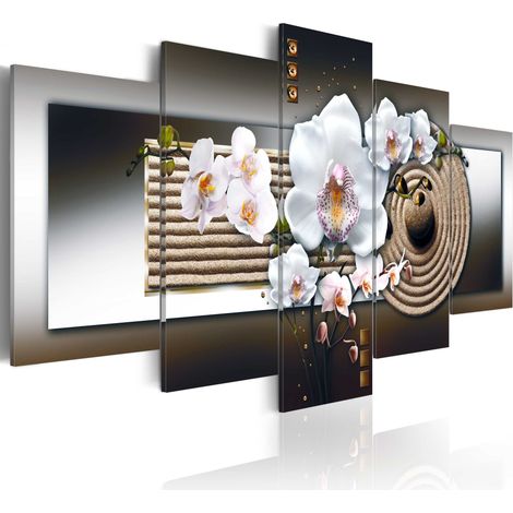 Quadro - Orchidea e giardino zen - marrone - 100x50 (1/4)