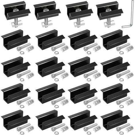 20 Pinces Centrales Solaires, Aluminium, Réglables 30-45mm, Pour Panneaux Photovoltaïques, Toits Plats Ou Métalliques