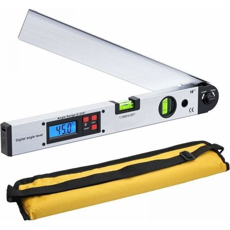 400 mm/16 pouces 0 225 ° Goniomètre numérique Règle d'angle horizontal numérique Rétroéclairage LCD Rapporteur horizontal (1/4)