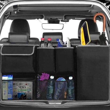 Organisateur de Coffre de Voiture, Rangement Coffre de Voiture, 6 Compartiments, Noir, Portable (1/5)