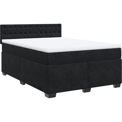 Maison Exclusive - Sommier à lattes de lit avec matelas Noir 140x200 cm Velours (1/5)
