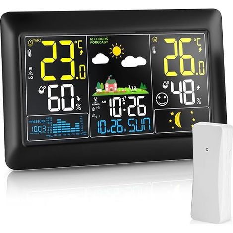Large Wireless Indoor Outdoor Weather Station, 7.5 inch VA Display, Color with Indoor and Outdoor Temperature Indication and DC Humidity (1/5)