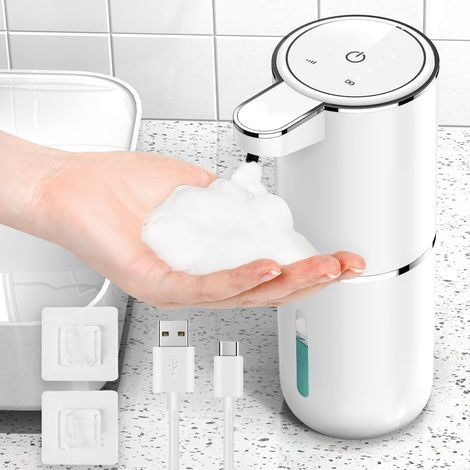 Distributeur Savon Automatique, 380ml Distributeur Savon Mural 4 Niveaux Distributeur de Savon Automatique, USB Rechargeable, Étanche IPX5, Distributeur Mousse pour la Cuisine, Salle de Bain (1/5)
