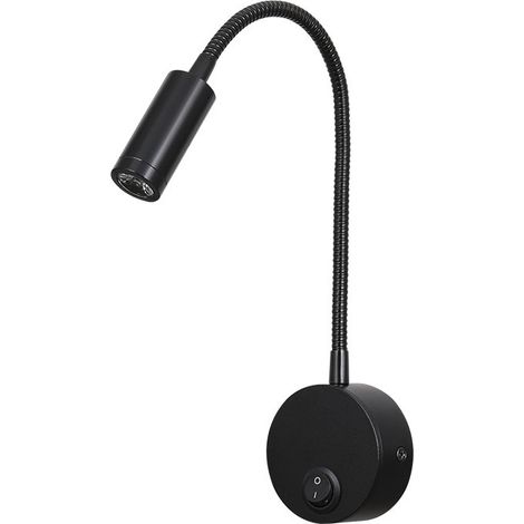 Nachttisch-Wandleuchte, 1-flammig, LED-Leseleuchte, Schwanenhalsleuchte, 3 W, 3000 K warmweiß, Leselampe, Schwarz