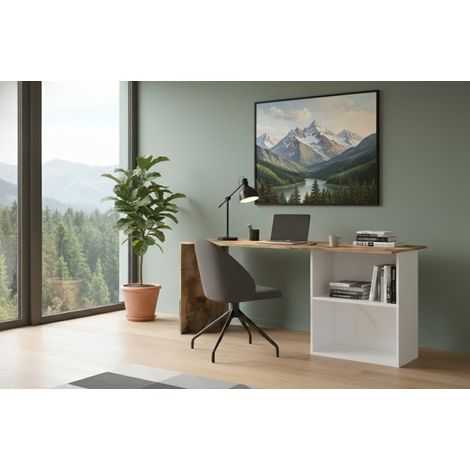 Scrivania - 2 Ripiani Supporto pc, Bianco Lucido, -, 110x50x75h cm Itaugua