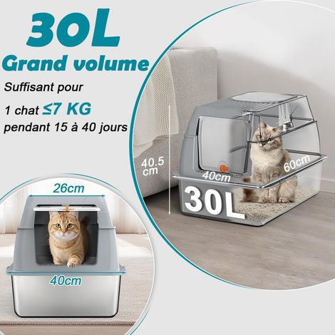 Maison de toilette pour chat en acier inoxydable XL XL - Bac à litière fermé 30L anti-odeur avec pelle et tapis (1/5)