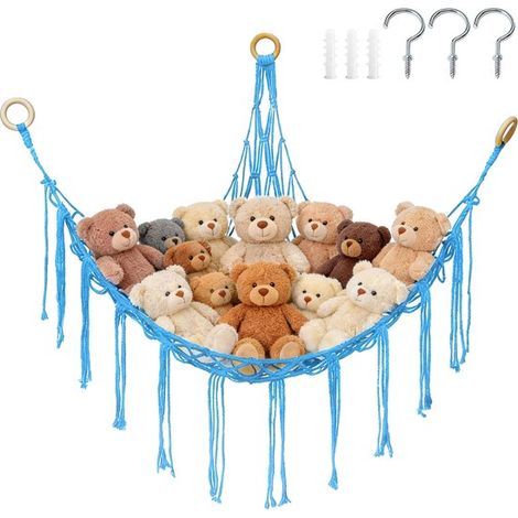 Filet de rangement tissé pour peluches 100 x 100 x 140 cm Filet triangulaire Filet d'angle Filet de rangement/hamac Hamac pour peluches (1/5)