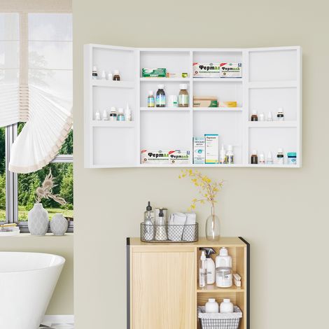 Botiquín Kleankin, 6 compartimentos interiores, con cerradura, 2 puertas, carcasa de acero resistente, blanco, 55 x 18 x 60 cm