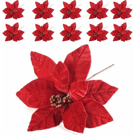 Stelle di Natale Rosse Artificiali con Gambo Modellabile - Set da 12 Pezzi (1/3)