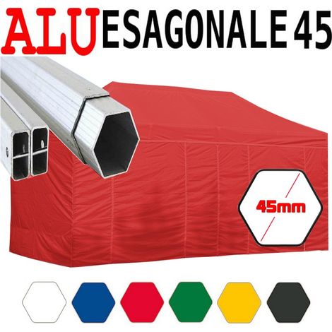 Gazebo 3X6 m rosso pieghevole alluminio piantone esagonale 45mm portatile estendibile richiudibile estensibile acciaio con laterali per fiere eventi stand chiosco tenda tendone mercato mercatino (1/5)