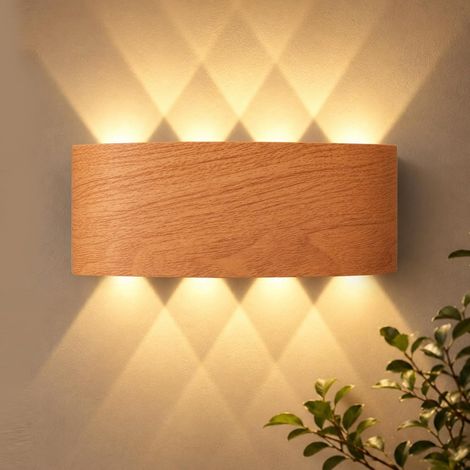 Applique Murale LED 8W,IP65 Lampe Blanche Chaude 3000K Murales Intérieur Exterieur Murale,LED Up Down en Aluminium pour Chambre, Salon, Couloir, Escalier - Chêne clair (1/5)