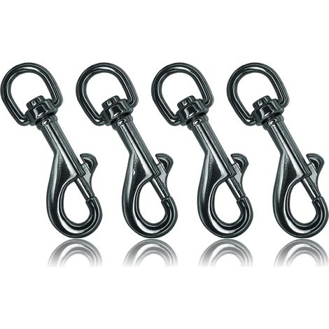 Lot de 4 Mousquetons, Acier allié, Pivot 360, Fermeture à ressort, 75 mm, Teinte titane, Pour laisse chien, Paracorde 550