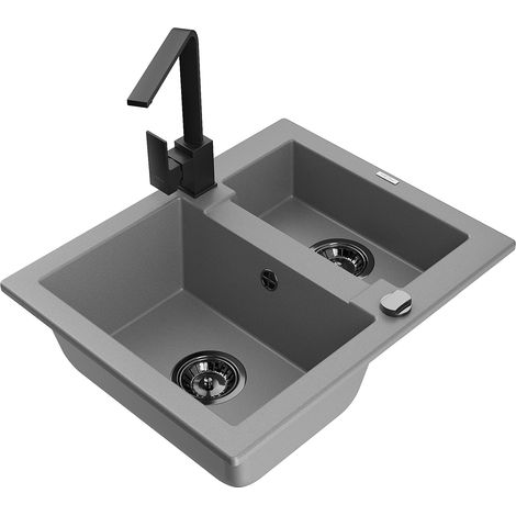 Mexen Carlos lavello in granito 1,5 vasche con miscelatore da cucina Rita, grigio - 6518-71-670300-70-B (1/5)