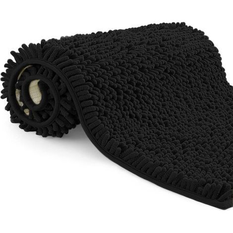 Tapis de Bain en Microfibre, Tapis Salle de Bain Longueur 50 x 80 cm, Tapis de WC, Doux, Antidérapant,Noir (1/5)