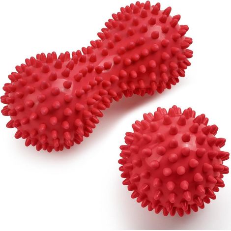 Faszienball 2er Igelball hart Noppen Rücken Nacken Füße Rot (1/5)