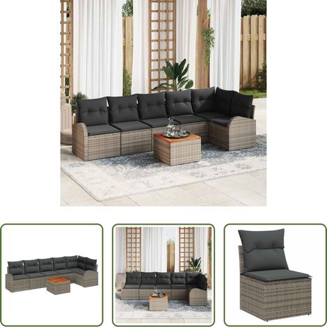 Gartentisch - Gartensofa-set mit Kissen 7 pcs Grau Poly-Rattan (1/5)