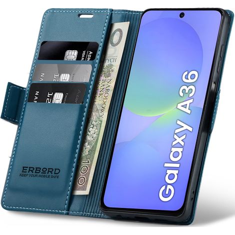 Funda para Samsung Galaxy A36 5G, color lichi brillante, tipo cartera, color azul. (1/5)