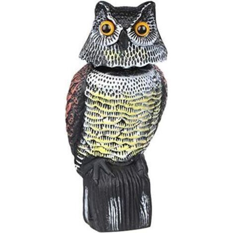 – Répulsif à pigeons hibou – Effaroucheur réaliste avec yeux réfléchissants – Protection jardin contre oiseaux nuisibles – Base à remplir de sable
