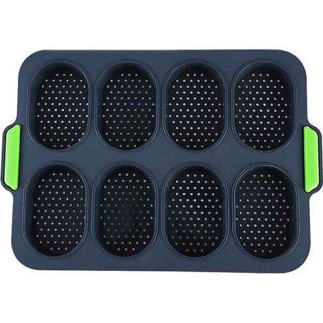 Petits pains Moule à pain, Baguette, Plaque de cuisson Antiadhésive Moule à cake en Silicone, 8 Unités pour une Cuisson Parfaite de Baguettebrot, Avec un Délicieux Croustillant de Croûtes (1/4)