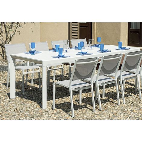 Tavolo in alluminio allungabile, con gambe scorrevoli color bianco MALIGI HOME MG-FRIDA Bianco (1/5)