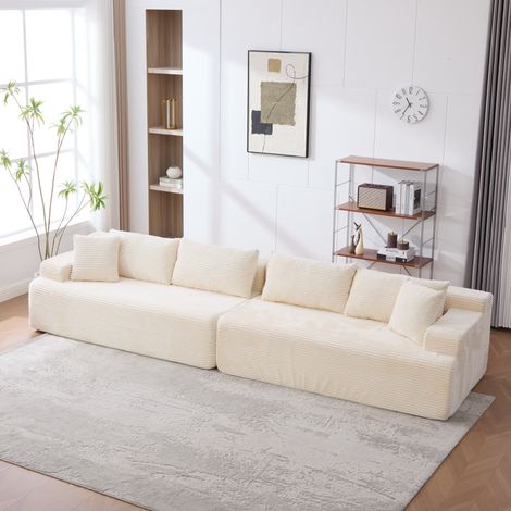 Canapé modulable 6 places Tissu chenille beige - Mousse 30D, sans montage, fond antidérapant (1/5)
