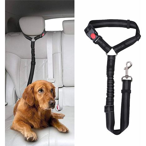 Ceinture de sécurité de voiture pour chien – Harnais de voiture réglable pour animal domestique, retenue rembourrée pour chien, laisse élastique en nylon durable (noir) (1/5)
