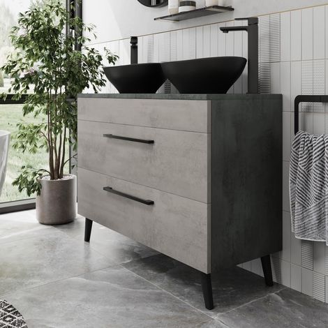 Bathroom Vanity Unit Double Basin Sink Cabinet Drawer 1000mm Soft Close Grey