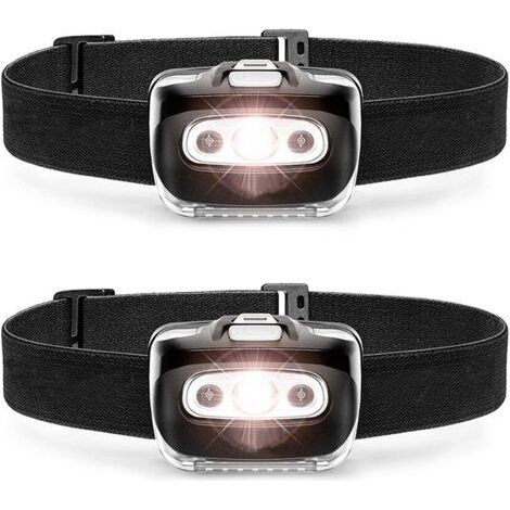 Pair 220lm Paquet de 2 phares LED – Phare de camping extérieur avec sangle de tête réglable – Phare léger 7 modes IPX5 étanche (1/3)
