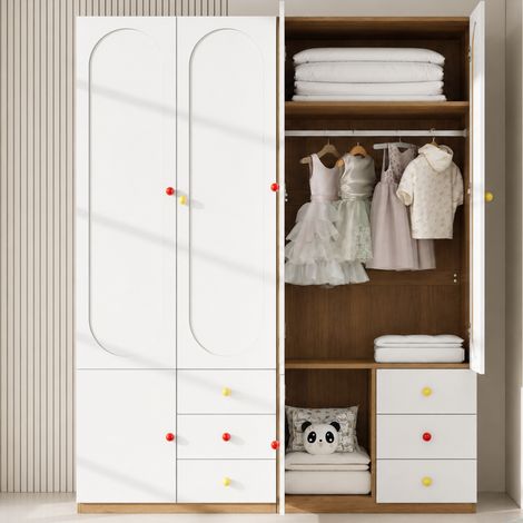 Set di 2 armadi 2 ante 80x50x200 cm in MDF bianco con cassetti per cameretta - MEUBLIV (1/5)