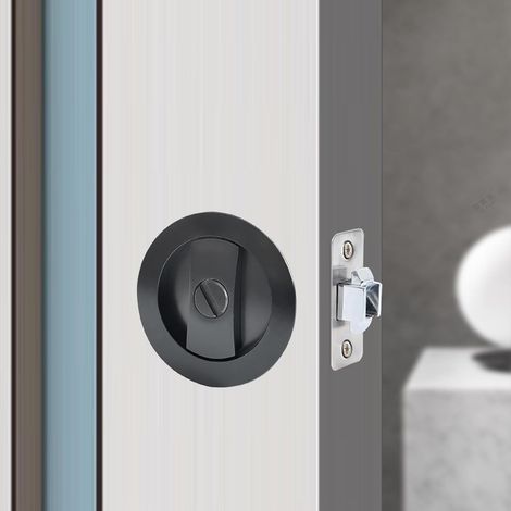 Serrure de Porte de Poche Sans Clé Serrure de Porte Coulissante Invisible Coulissante à Mortaise Poignée 66mm (Rond, Noir) (1/5)