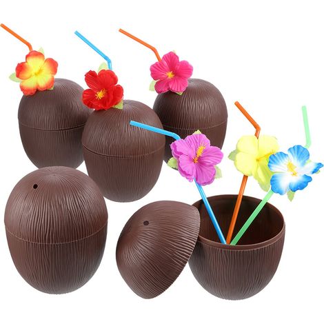 Gobelet en noix de coco pour cocktails, ambiance hawaïenne, bouteille en plastique 56 g (1/5)