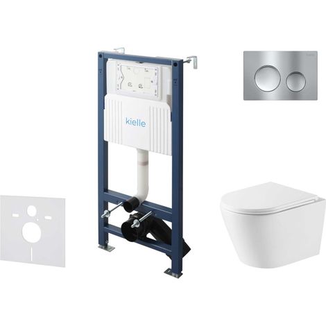 kielle Genesis New - Set Vorwandinstallation, WC Nefia, Vortex Rimless+, Softclose-Sitz und Betätigungsplatte Gemini New II, Hochglanzchrom 30528SS47 (1/5)