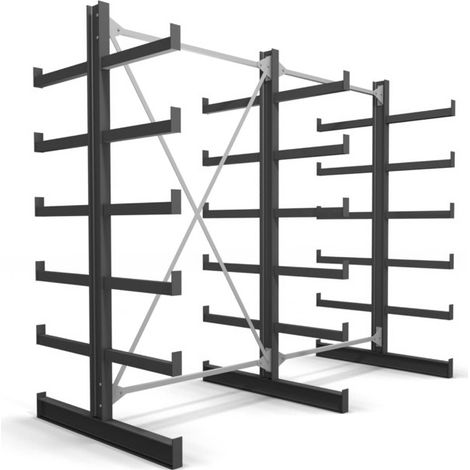 Rayonnage à bras en porte-à-faux STIER, double, 2 travées avec 5 niveaux 2600x2000x500 mm (1/5)