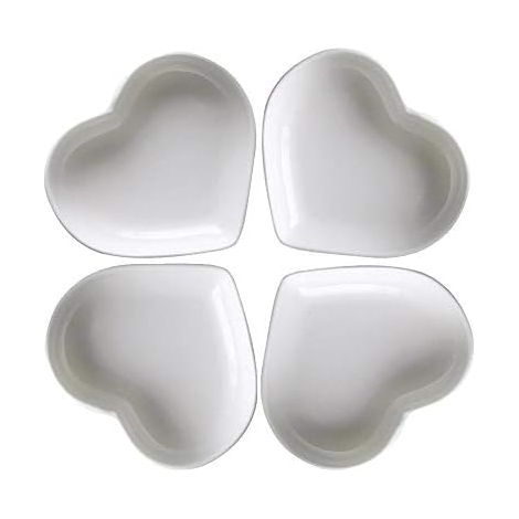 Super süße Herz sharpe Keramik-Soße Dish, Mini Side Gewürzschale, Würze Gerichte/Sushi-Soja-Dipping-Schüssel, Snack-Serviergeschirr, Liebe Porzellan kleine Untertasse Set (4er Set) (8CM)