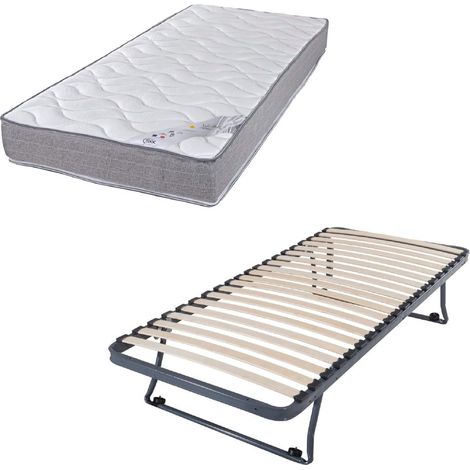 Sommier gigogne + matelas Wave - 90x190 - Mousse - 20 lattes bois - Gain de place (1/5)