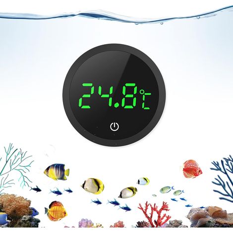 Thermomètre Aquarium Numérique, Mini Thermometre d'aquarium avec Affichage LED et Haute Précision, Réveil Tactile, Thermomètre d'eau sans Fil pour Aquarium, Marine, Eau Douce, Noir (1/5)