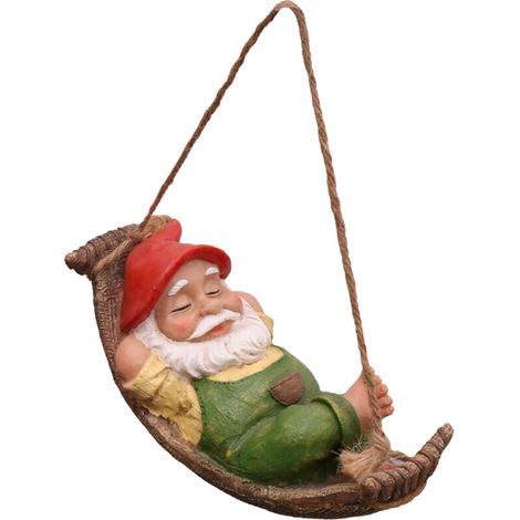 Pendentif nain sur une balançoire de cour -Nains aux longues jambes -vert, jolie figurine réaliste en résine (1/5)