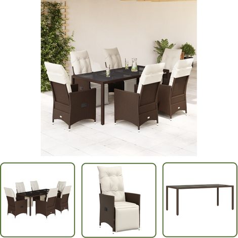 The Living Store 7-tlg. Garten-Bistro-Set mit Kissen Braun Poly Rattan - Gartenmöbel - Lounge Sessel - Outdoor Möbel - Rattan Gartenmöbel - Bistro Set (1/5)