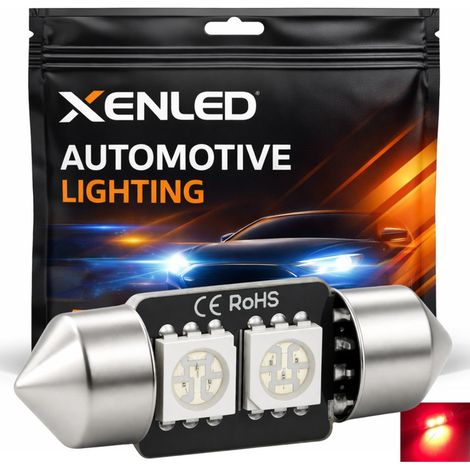 1 x AMPOULE C3W - 2 LEDS ROUGE anti-erreur - Navette 31mm 12V ampoule de plafonnier (1/3)