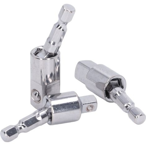 Lot de 3 tiges de raccordement rotatives sphériques 360° adaptateur embout carré inox chromé 1/4 3/8 1/2 pouce accessoire perceuse visseuse (1/5)